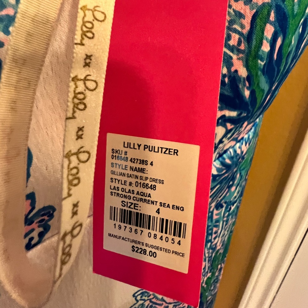 NWT Lilly Pulitzer Slip Dress in Las Olas Aqua Strong Current Sea Eng, size 4 - Picture 7 of 9